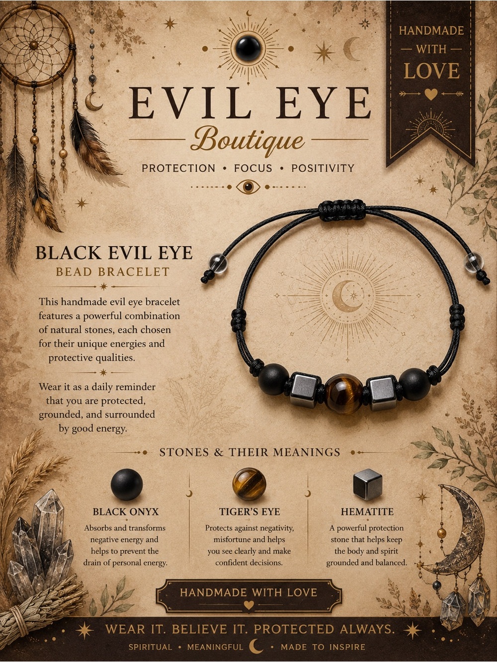 Black Bead Bracelet - Handmade Protection Bracelet